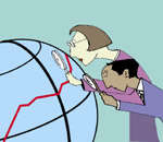 man and woman looking at world economic growth